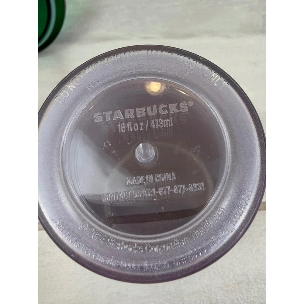Starbucks 2024 Holiday Pink Green Stripe Cold Cup Tumbler 16oz with Straw Lid